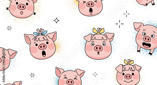 Cute pig faces expressing various emotions fun animal illustrations