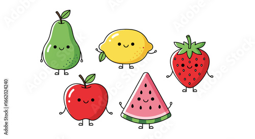Adorable cute cartoon fruits characters collection with happy faces