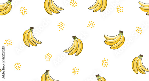 Yellow banana fruit pattern repeating illustration fresh tropical food fun