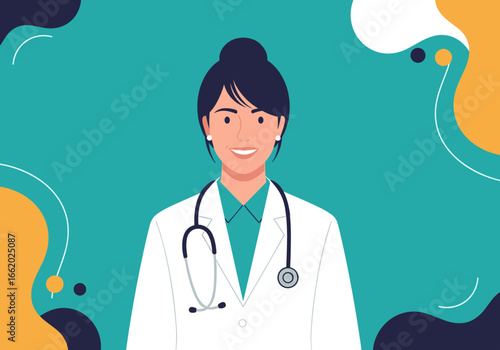 A professional female doctor in a white coat with a stethoscope ready to provide excellent medical care and health advice
