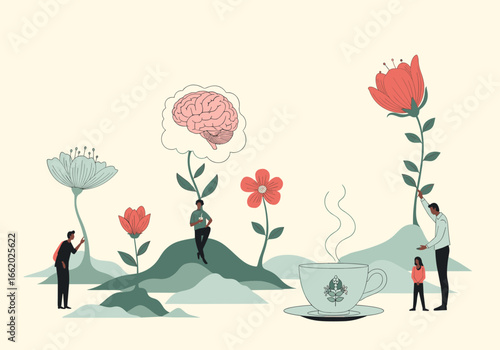 Nurturing mental well-being through creative engagement and personal growth in a serene garden setting