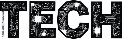 Black and white tech logo representing technological advancement and digital circuits design