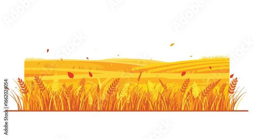 Golden Wheat Field in Autumnal Hues Depicting Harvest Season in Rustic Countryside Landscape