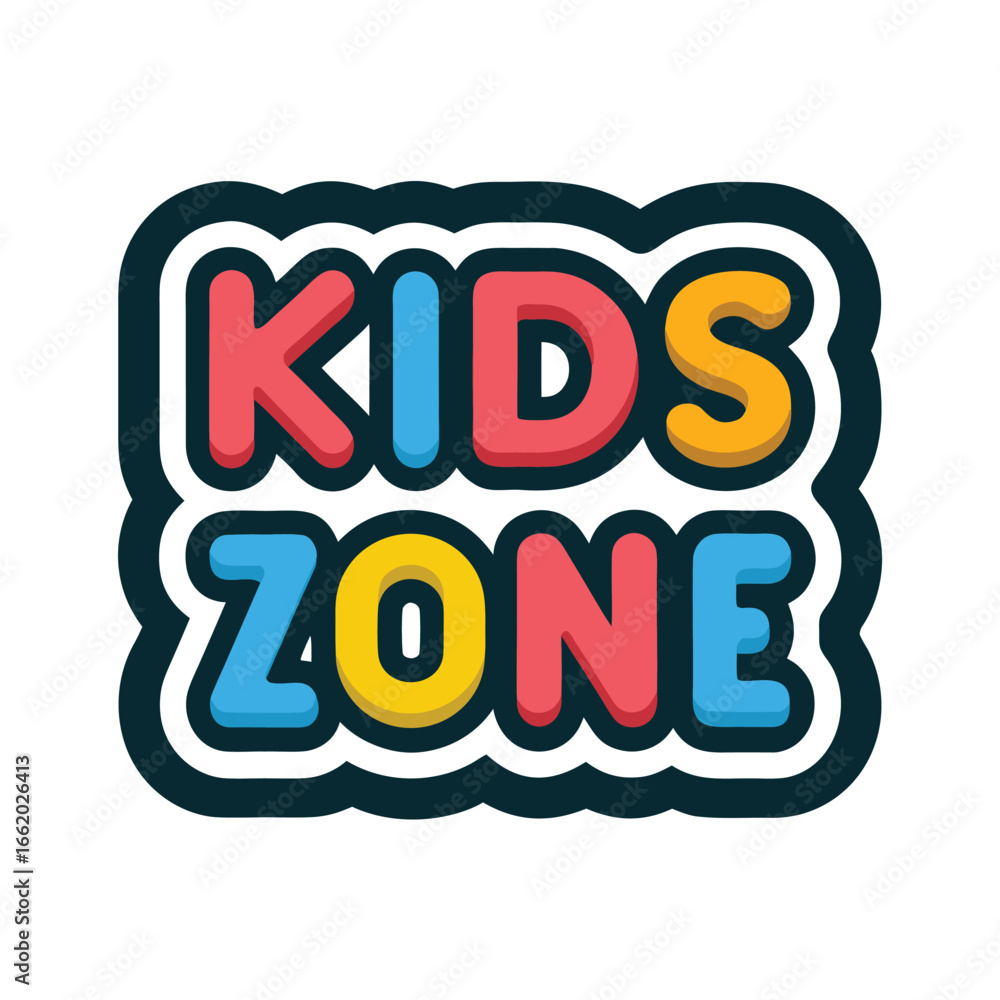 Fototapeta premium Kids Zone text logo with coral red blue and yellow letters vector