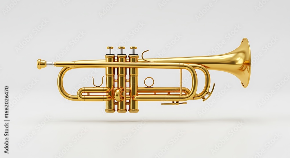 Obraz premium Golden Trumpet Musical Instrument on White Background