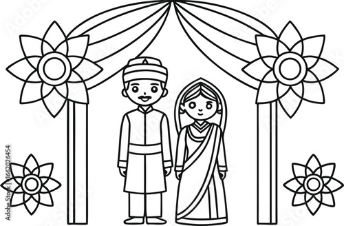 Indian Wedding Couple Traditional Attire groom bride