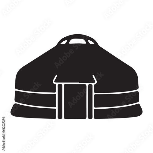 Yurt Shelter Black and White Illustration of Traditional Nomadic Dwelling for Minimalist Design and Travel Concepts