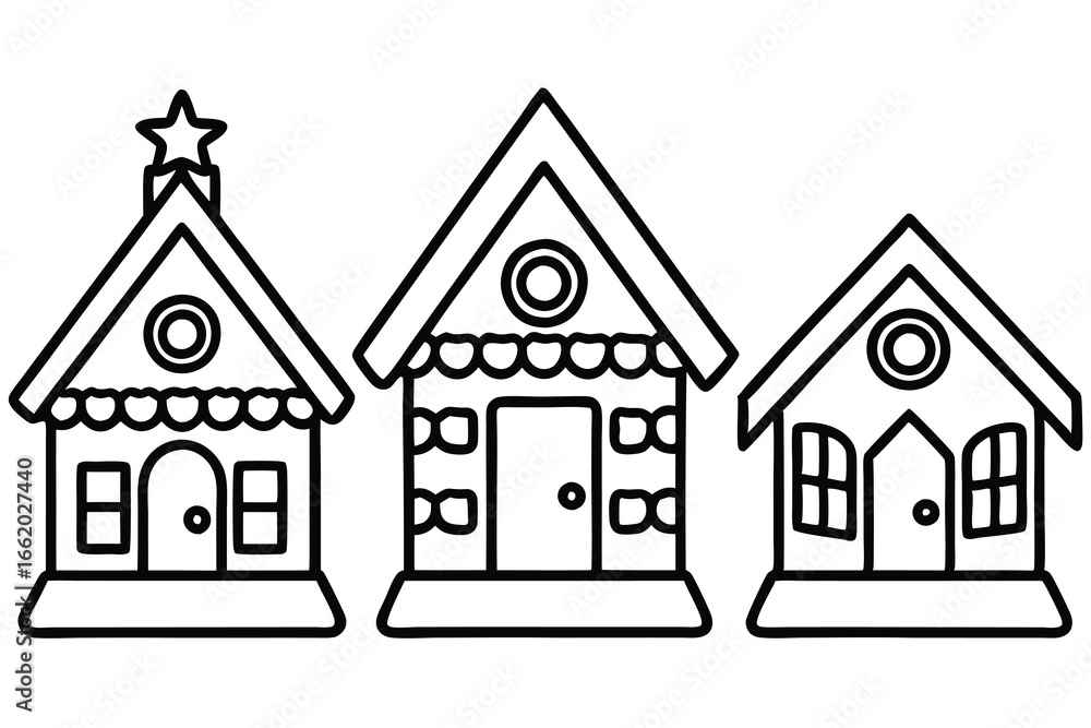 Naklejka premium Christmas Gingerbread House Line Drawings set