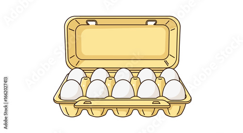 A carton filled with ten white eggs in a carton illustration perfect for cooking