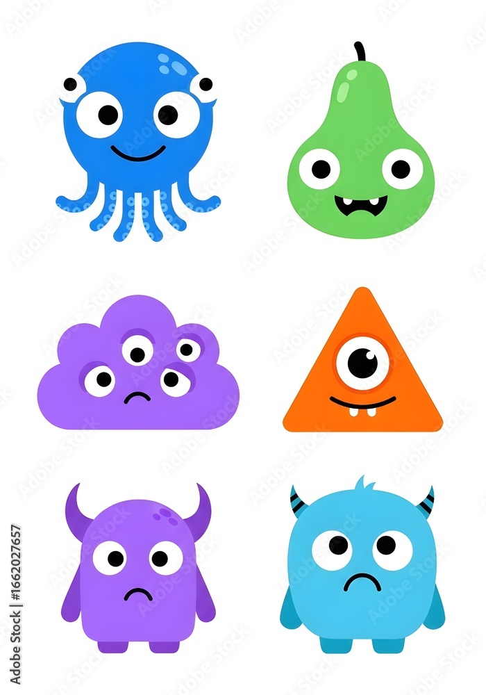 Naklejka premium Set of funny and cute colorful monsters