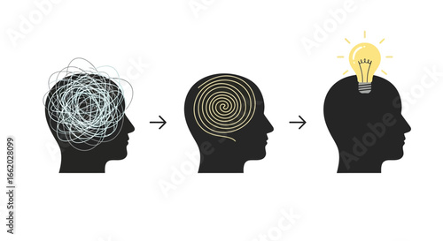 Conceptual transformation of thought process progressing to bright ideas