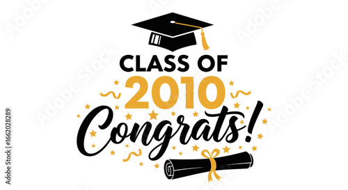 Graduation celebration vector graphic for the class of 2010 with cap and diploma