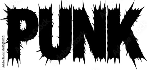 Black Spiky Punk Text Illustration on White Background a Bold Statement of Rebellion