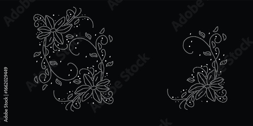 Abstract, beautiful rhinestone glitter motif design.Rhinestone hotfix transfer design.Abstract beautiful glitter appliqué rhinestone motif vector design, Unique modern rhinestone flower vector design,