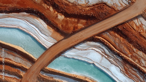 aerial view salt lake mining road
