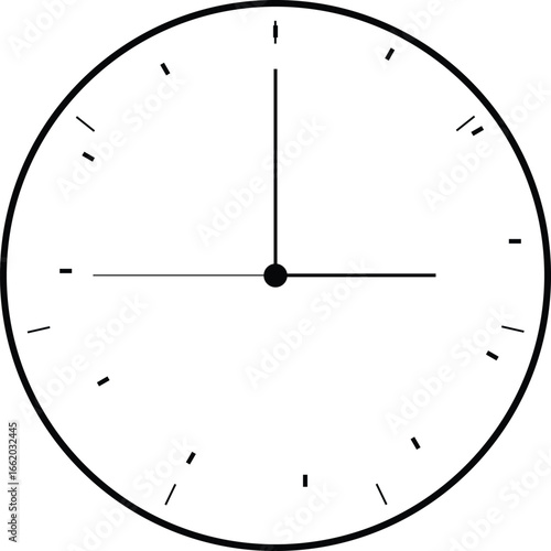 Clock face illustration showing the time as three oclock perfect for backgrounds and graphics