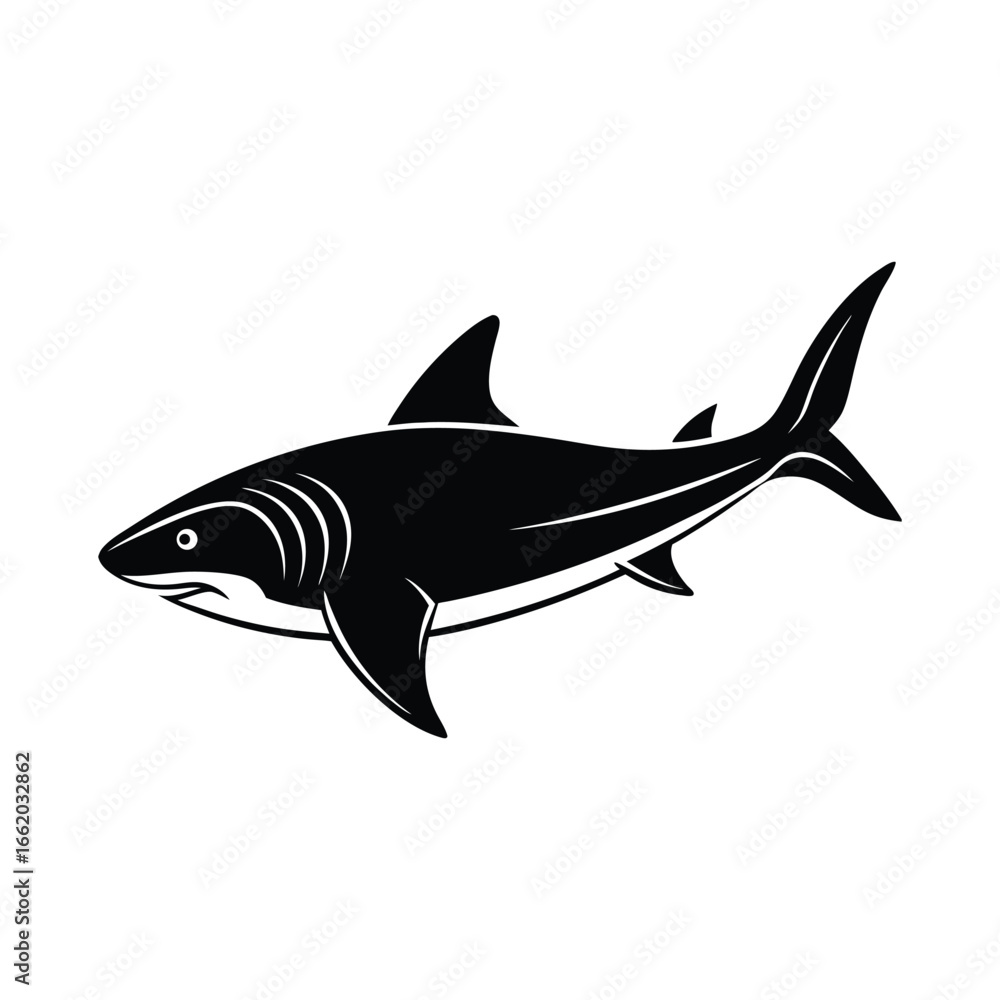 Fototapeta premium Shark fish vector outline - sea animal silhouette artwork. Editable vector marine illustration.