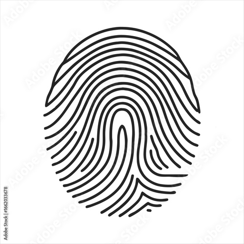 Black fingerprint graphic on white background thumbprint
