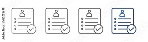 
outline icon set resume with document design as well as check mark and person