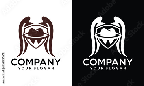 Creative abstract shield dental wings logo design for business