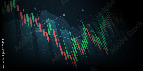 Technology financial graph with uptrend technology bar chart of stock market on blue color background