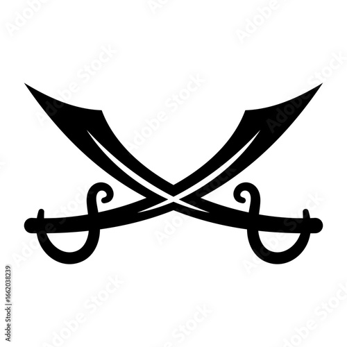 Pirate Crossed Swords Vector Illustration. Two crossed pirate swords, also known as scimitars or cutlasses, forming a bold and stylish symbol.