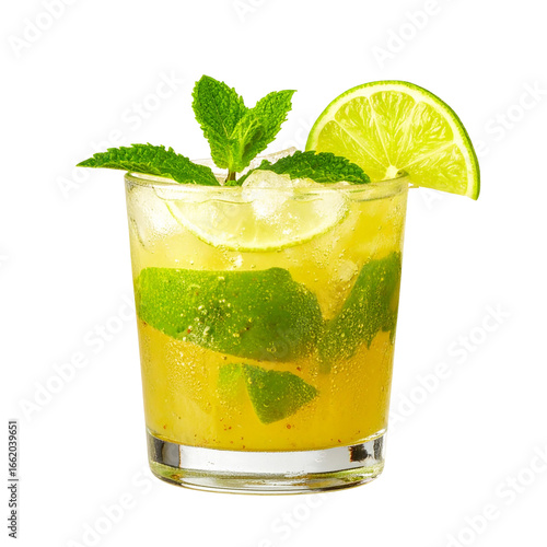  “Classic Caipirinha Drink with Lime, Ice, and Mint PNG”