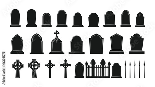 A Serene Cemetery Landscape: A collection of various gravestones and crosses in a peaceful cemetery, a symbol of remembrance and honoring those who have passed.