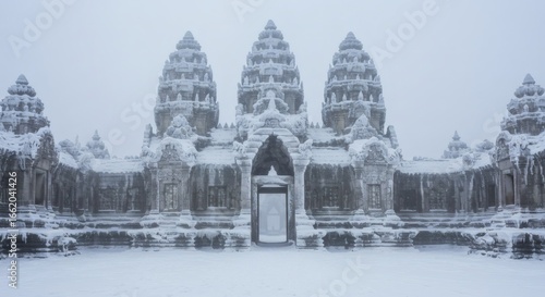 Angkor Wat Temple Covered in Snow A Rare and Stunning Winter Scene