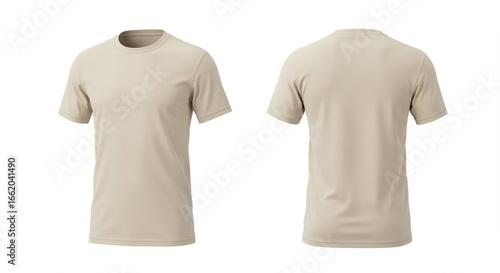 Beige Crew Neck T-Shirt Mockup, Front and Back View
