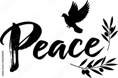 Peace symbol with dove and olive branch illustration conveying harmony and tranquility message