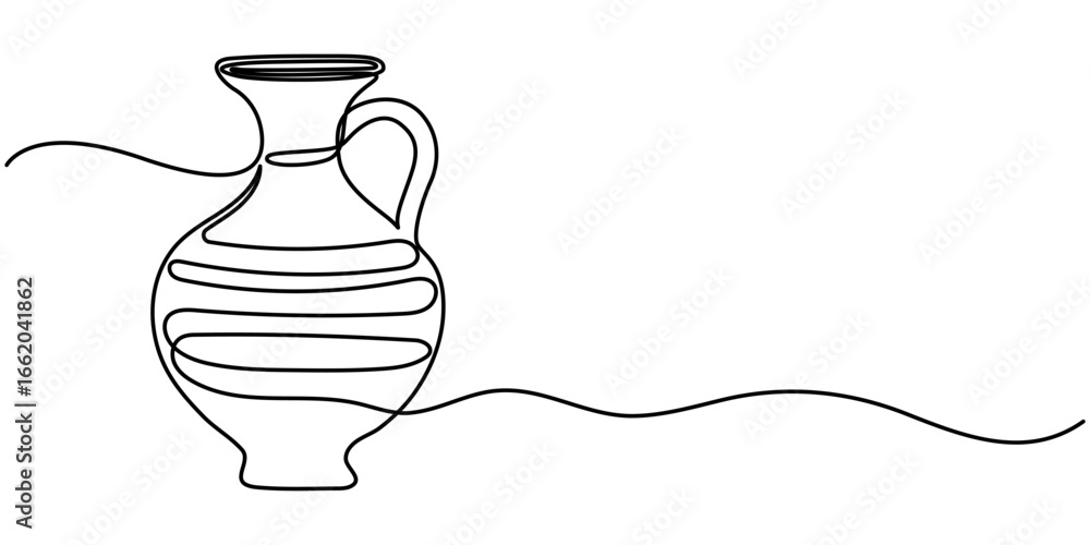 Obraz premium Clay brown jug continuous one line drawing, one line drawing of clay jug, antique jug icon. single line vector. 