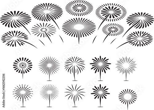 set of abstract fireworks design elements