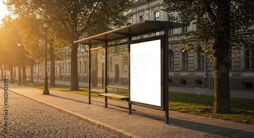 Bus Stop Billboard Mockup at Sunset
