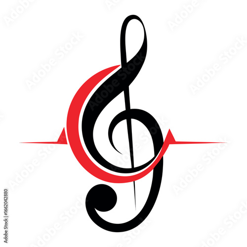 Elegant Black Treble Clef with Dynamic Red Accent Design for Musical Branding and Artistic Representation Ideal for Music Schools and Orchestras