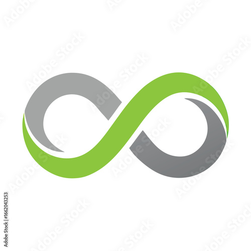 Infinity Symbol Vector Illustration in Green and Gray Shades on White Background Represents Endless Possibilities and Limitless Potential for Business and Creative Concepts