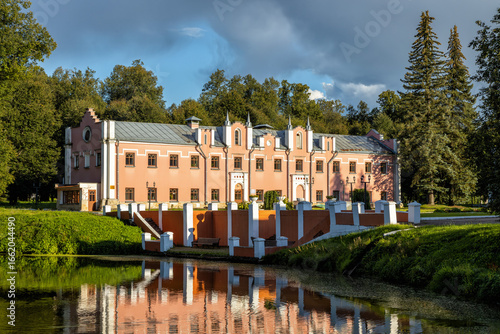 Photography Historic Marfino estate, cultural heritage site with pond reflection, Moscow reg