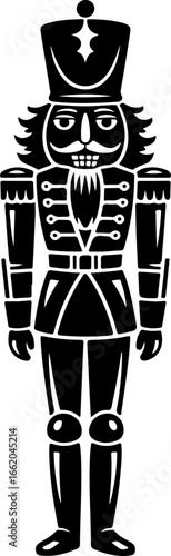 minimal black silhouette of a classic nutcracker soldier standing tall in a proud 