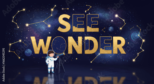 Child Astronaut Seeing Wonder Through a Telescope in Space