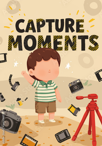 Little boy capturing precious moments with retro cameras and film