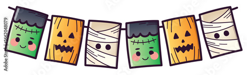 Cute Monster Halloween Bunting – Frankenstein Mummy Pumpkin Characters