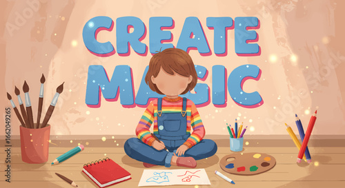 Child Creating Magic with Art Supplies Drawing
