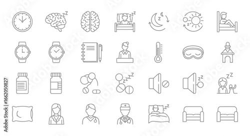Sleep Icons Line Art Graphics for Health & Wellness