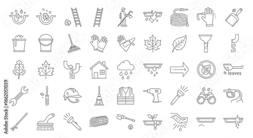 Gutter Cleaning & Maintenance 50 Line Icons