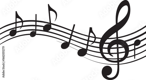 Musical notes on a staff with treble clef vector illustration, music, notes, staff, treble clef, clef, musical, melody, sound, rhythm, song, composition, harmony, instrument, orchestra, band, concert,
