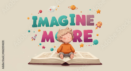 Imaginative Boy Imagining More with Planets and Rockets Hand Drawn