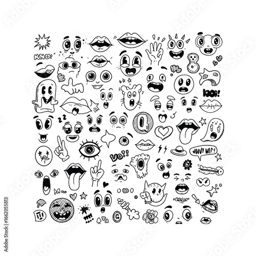 Cute Doodle Faces and Emojis Large Collection of HandDrawn Cartoon Expressions