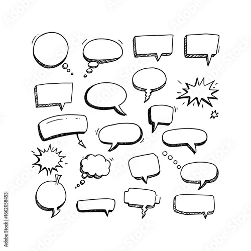 Handdrawn speech bubble collection 20 diverse shapes for communication design