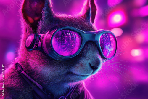 Wallpaper Mural Squirrel in aviator goggles in a neon-lit setting, evoking a dynamic and futuristic ambiance Torontodigital.ca