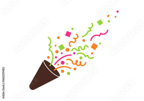 Explosion of colorful confetti and streamers from a party popper